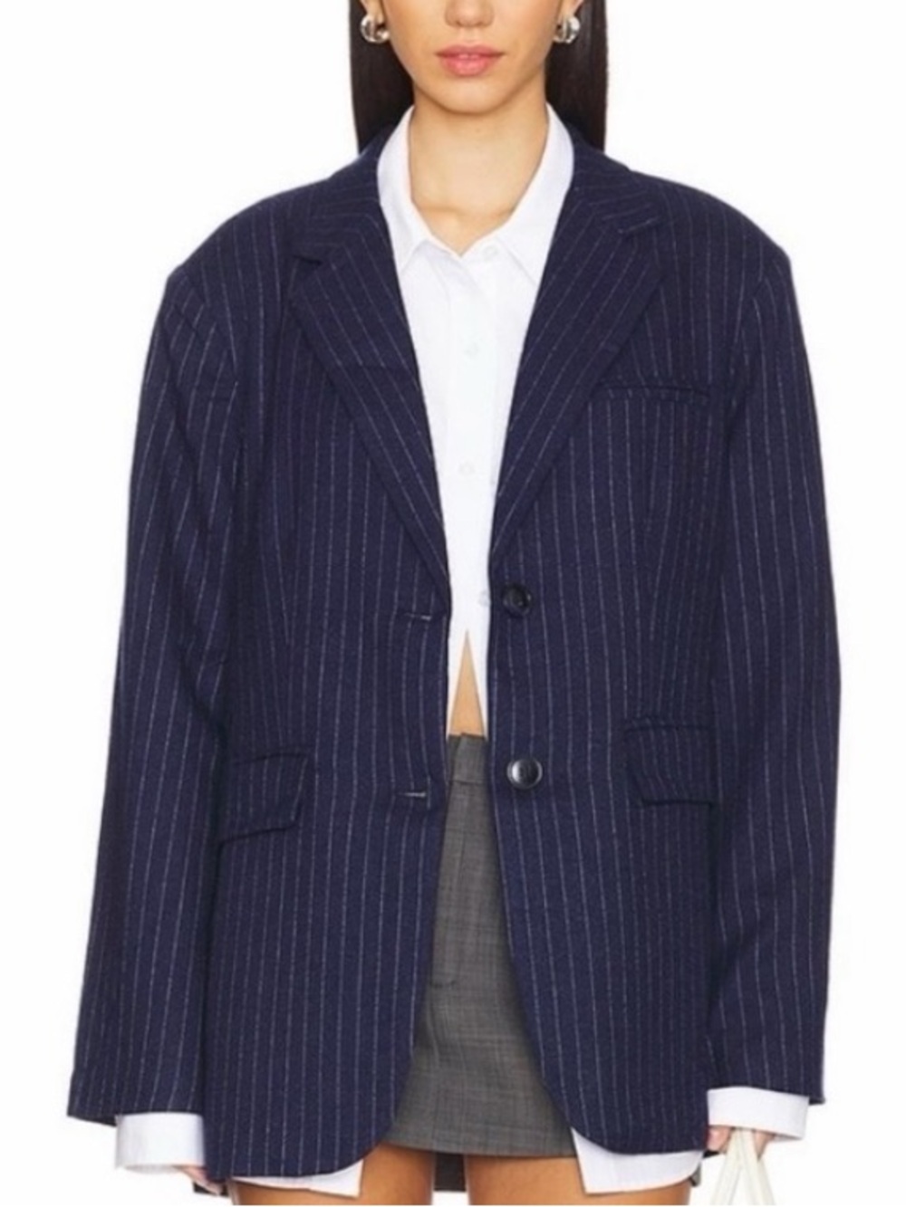 All the Ways Navy Pinstripe Oversized Blazer Jacket